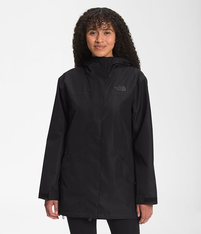 The North Face Rain Jacket Voyage Midi Black - Womens - Thailand WETMV-7098